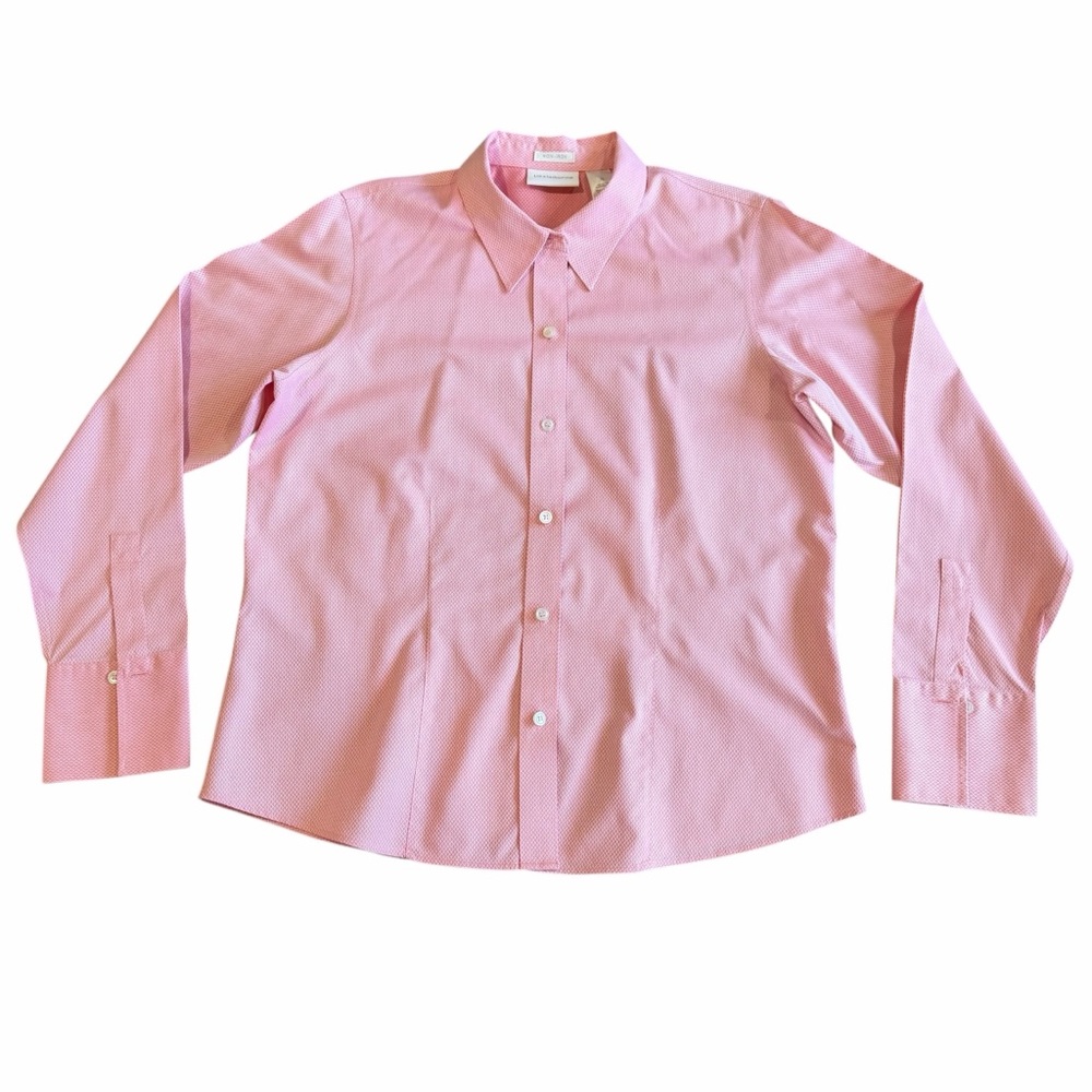 Liz Claiborne Non-Iron Button Down Shirt Pink Textured French Cuff Size 12